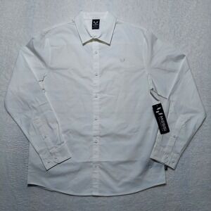 Messi Collection Button Down Shirt Mens Size M Bright White Stretch MMS0416USJ